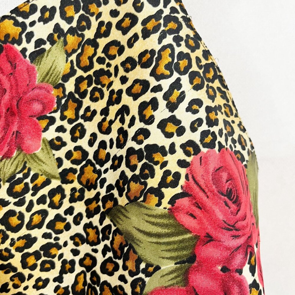 Vintage Leopard Floral Satin Mini Slip Dress Bow Scoop Neck Y2K‎ 90s Size Small - Picture 8 of 8